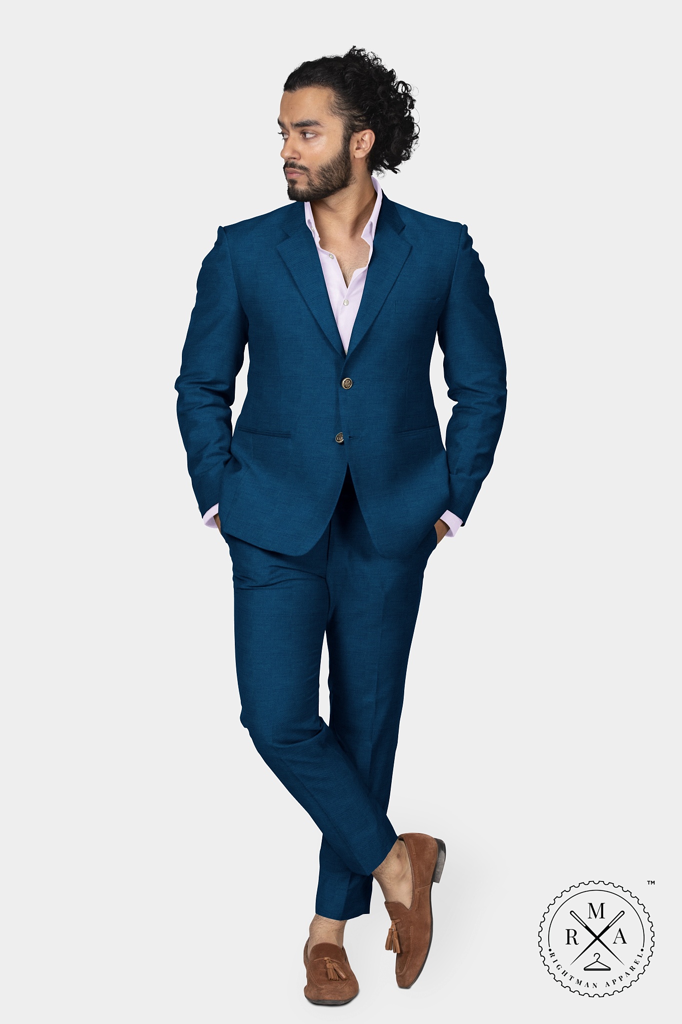Blue Linen Two Piece Suit SU253